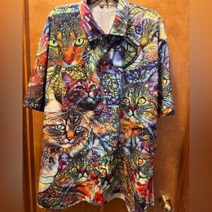 Men’s 3XL XXXL Cool Cat Eye Button Dow Shirt Short Sleeve Stretch Collared Shirt